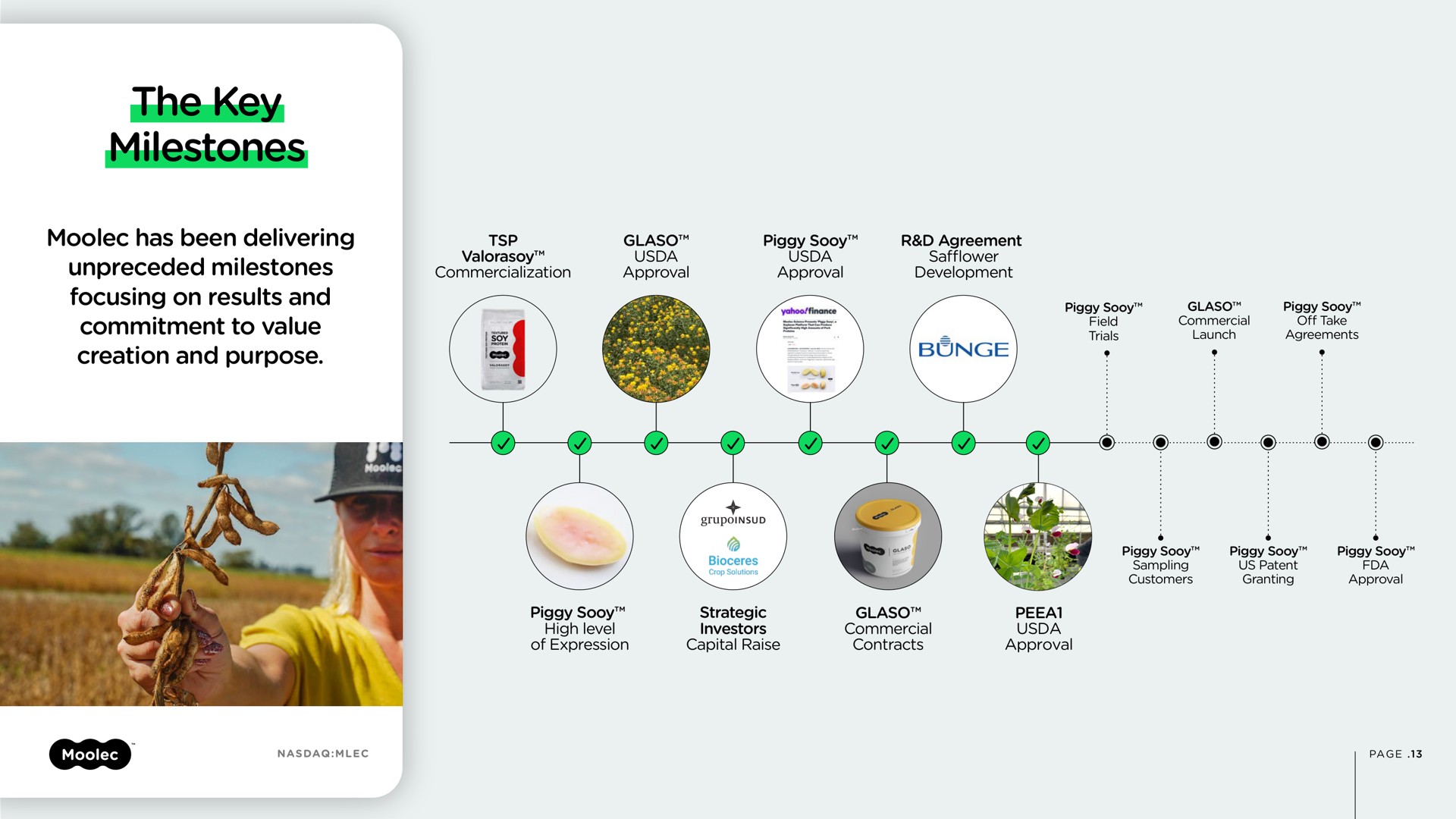 Timeline slide 13 from Moolec Science — Institutional Deck