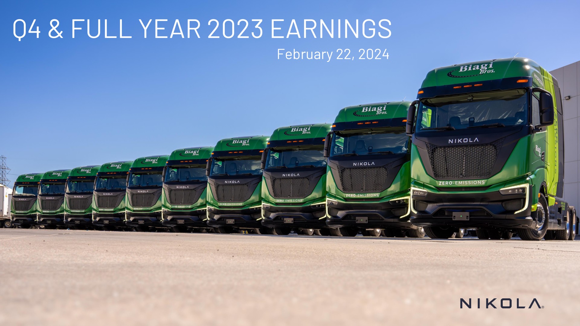 Nikola — Q4 & Full Year 2023 Earnings investment banking deck slide
