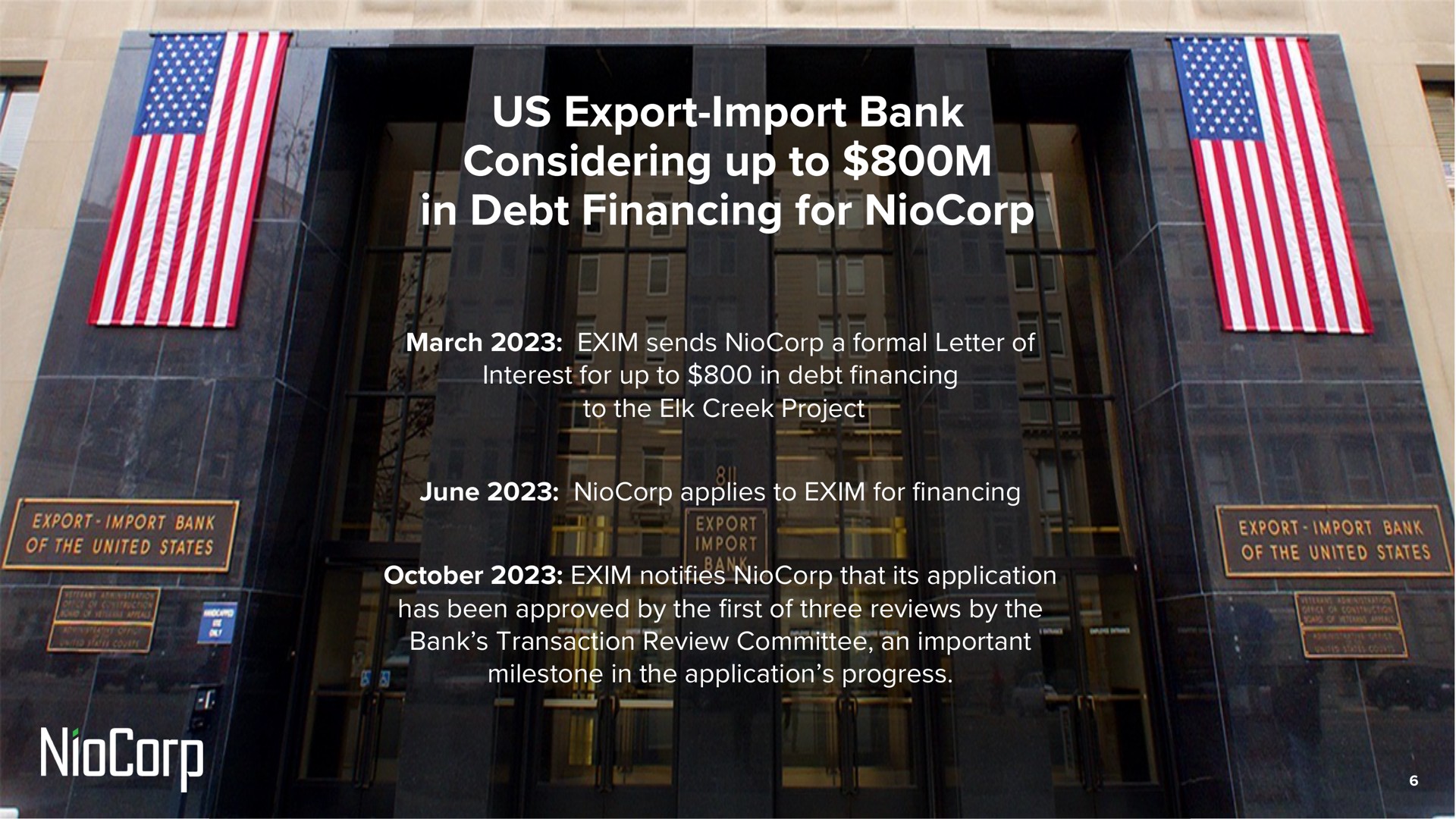 Timeline slide 6 from Niocorp — Niocorp: Critical Minerals For U.s. Supply Chain Security