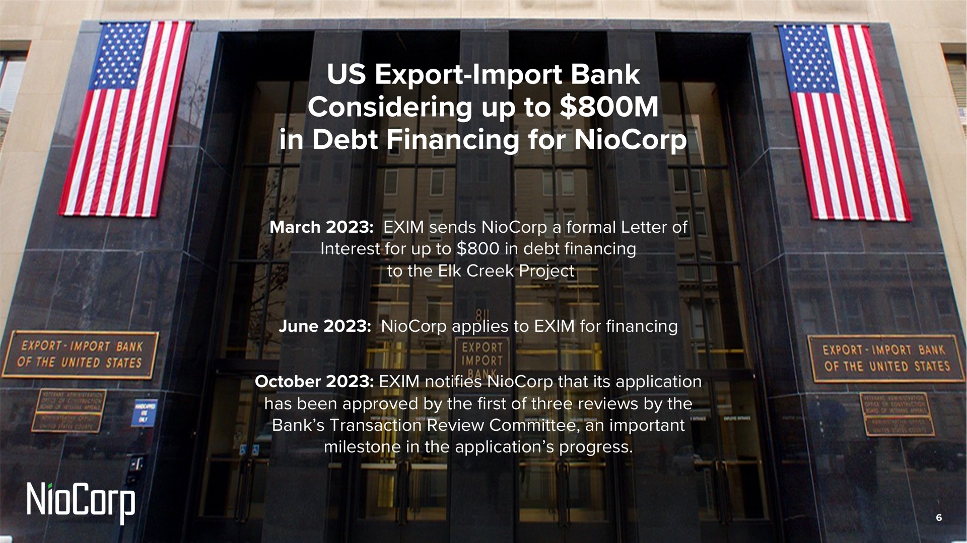 Timeline slide 6 from Niocorp — Niocorp: Critical Minerals For U.s. Supply Chain Security