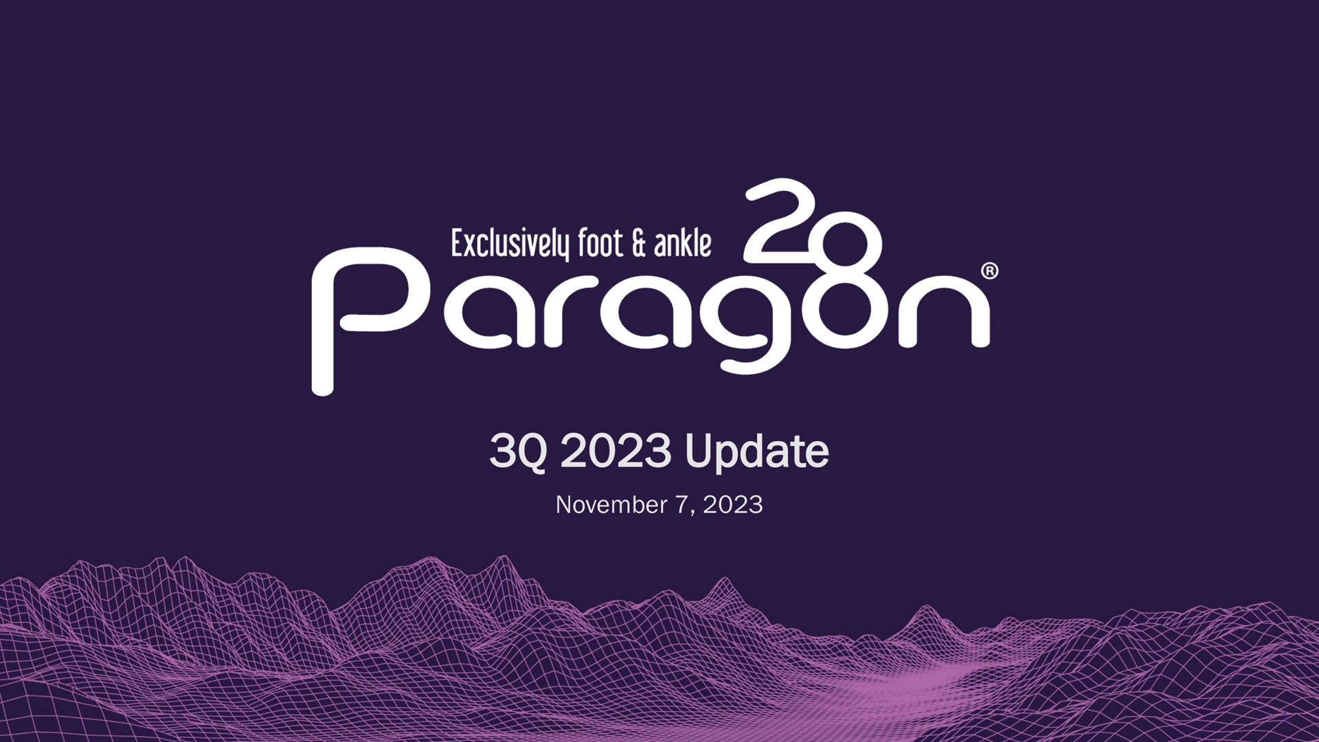 Paragon28 — Cover Slide investment banking deck slide