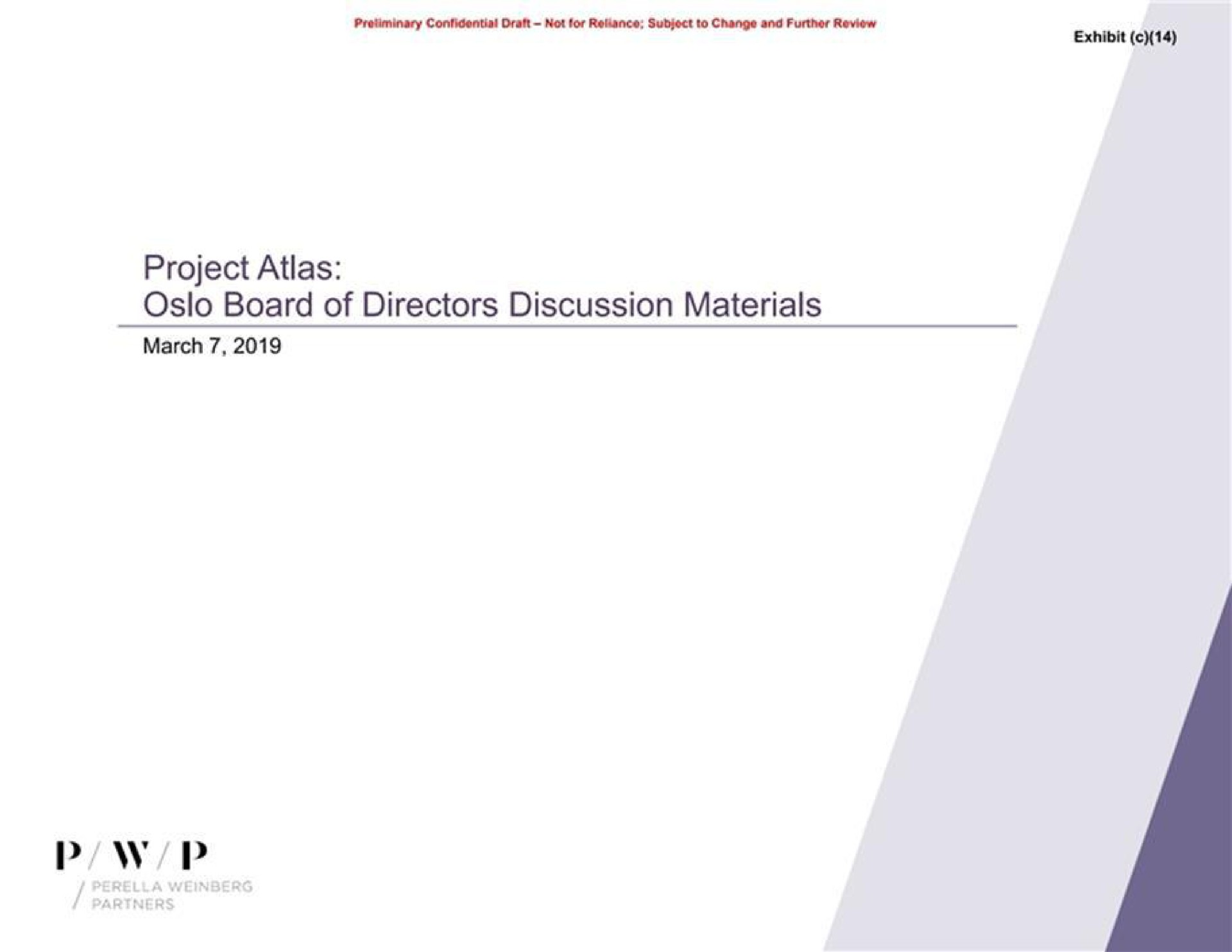 Perella Weinberg Partners — Project Atlas: Oslo Board of Directors Discussion Materials investment banking deck slide