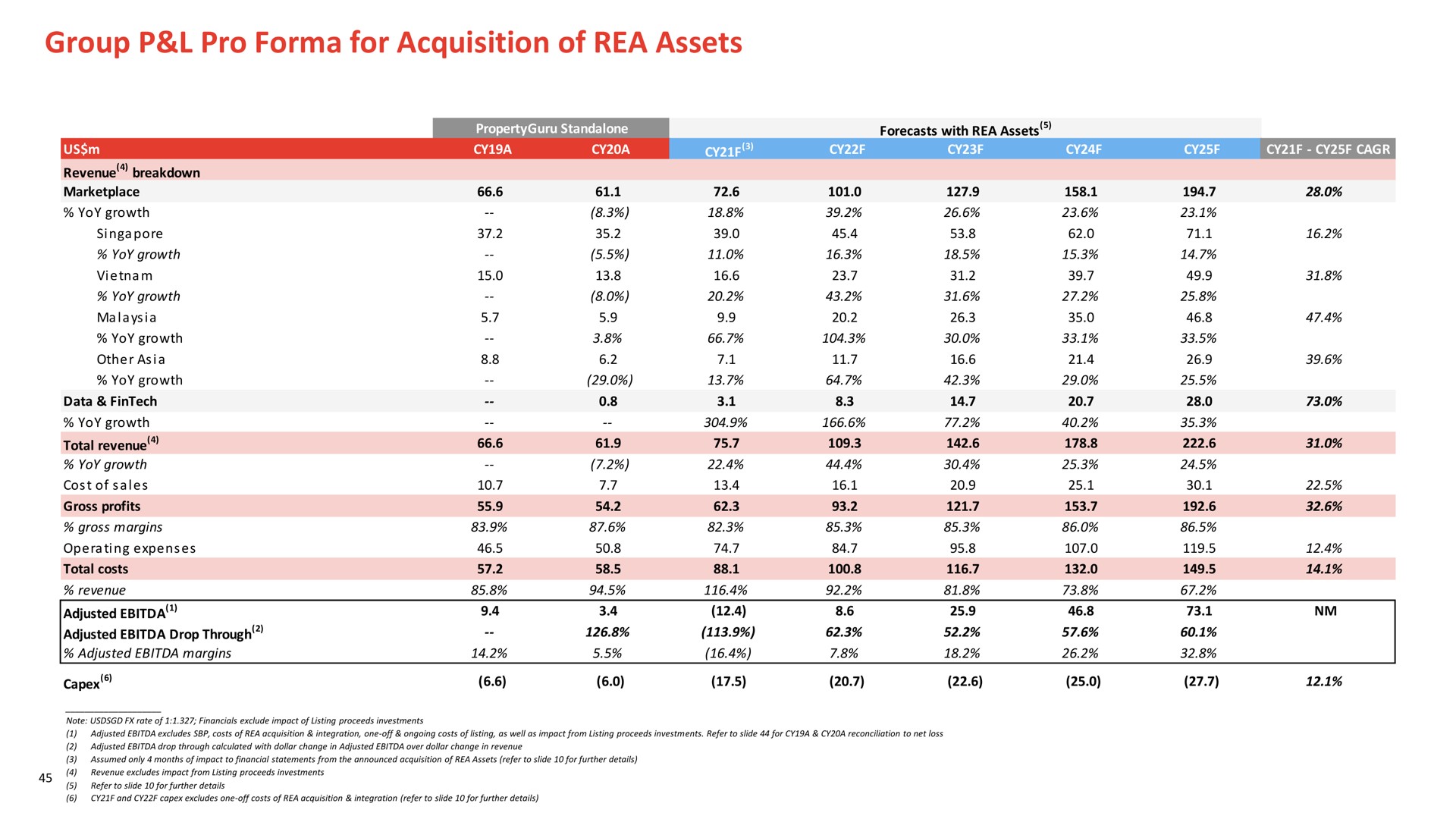 Table slide 45 from Propertyguru — Investor Presentation