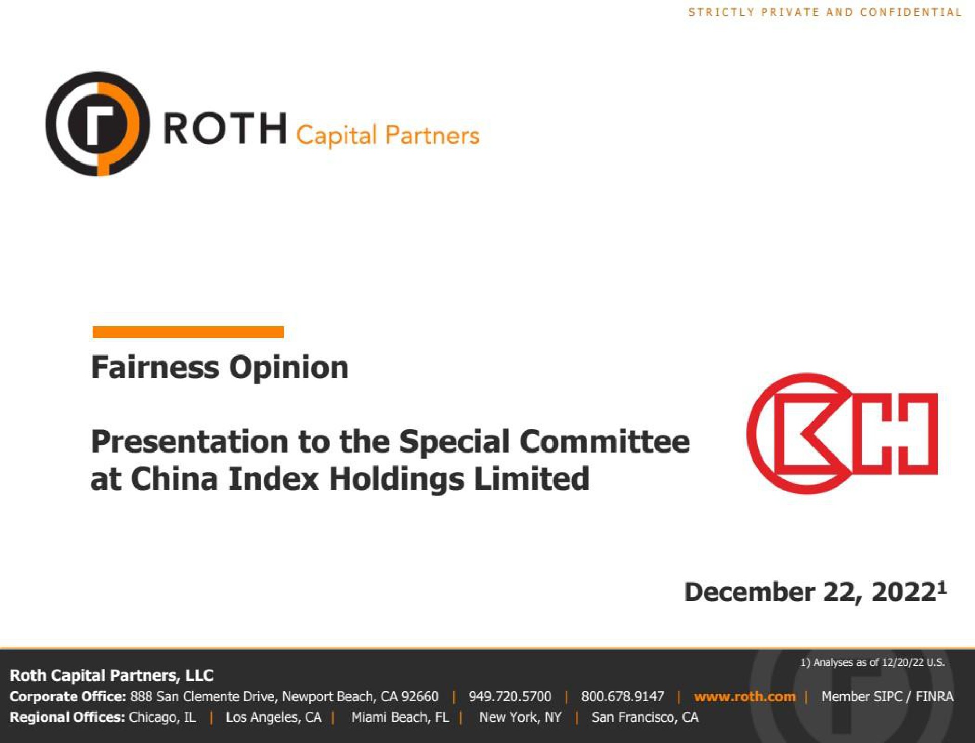 Roth Capital Partners — Fairness Opinion investment banking deck slide