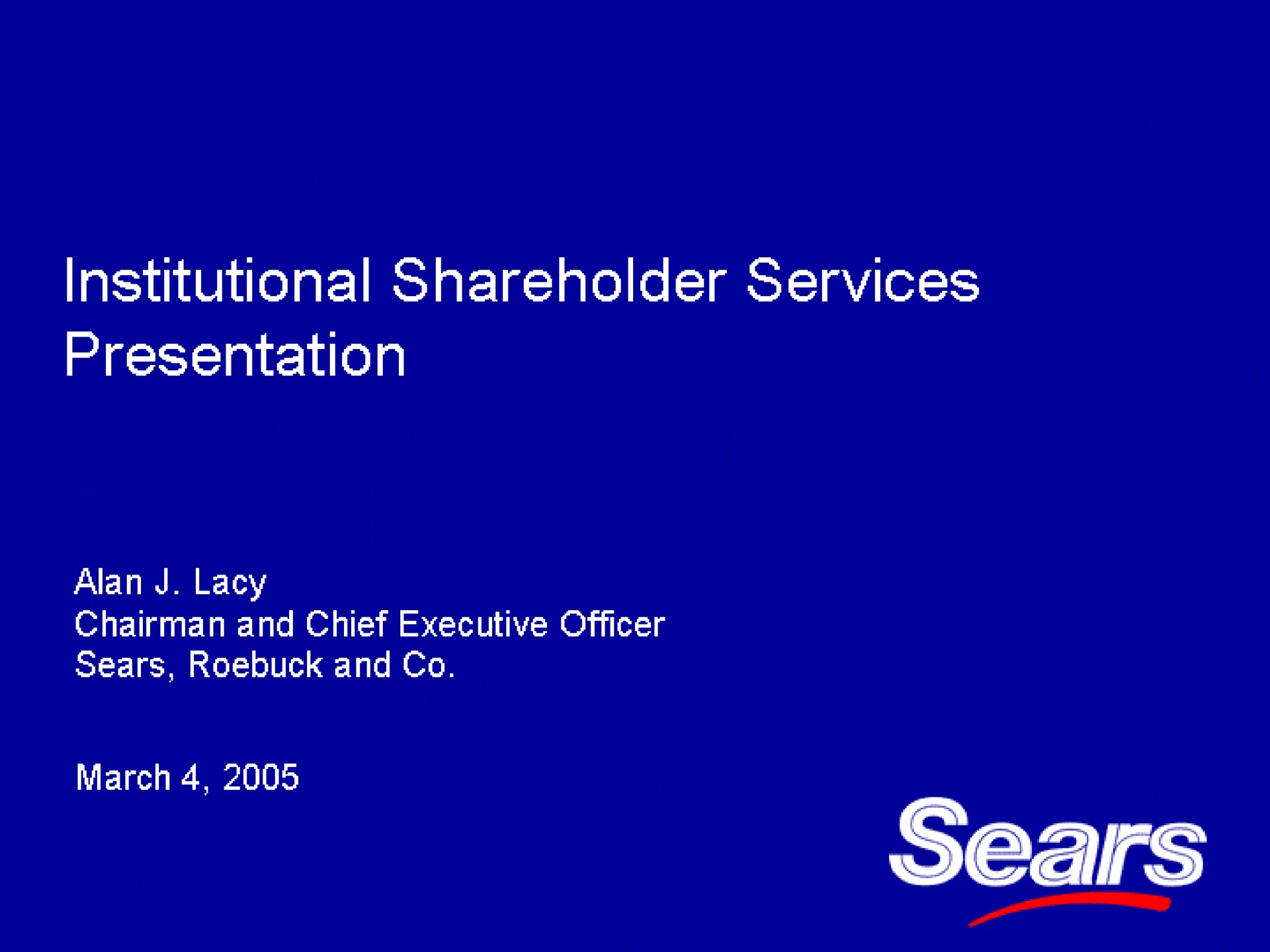 Sears — Institutional Shareholder Services Presentation investment banking deck slide