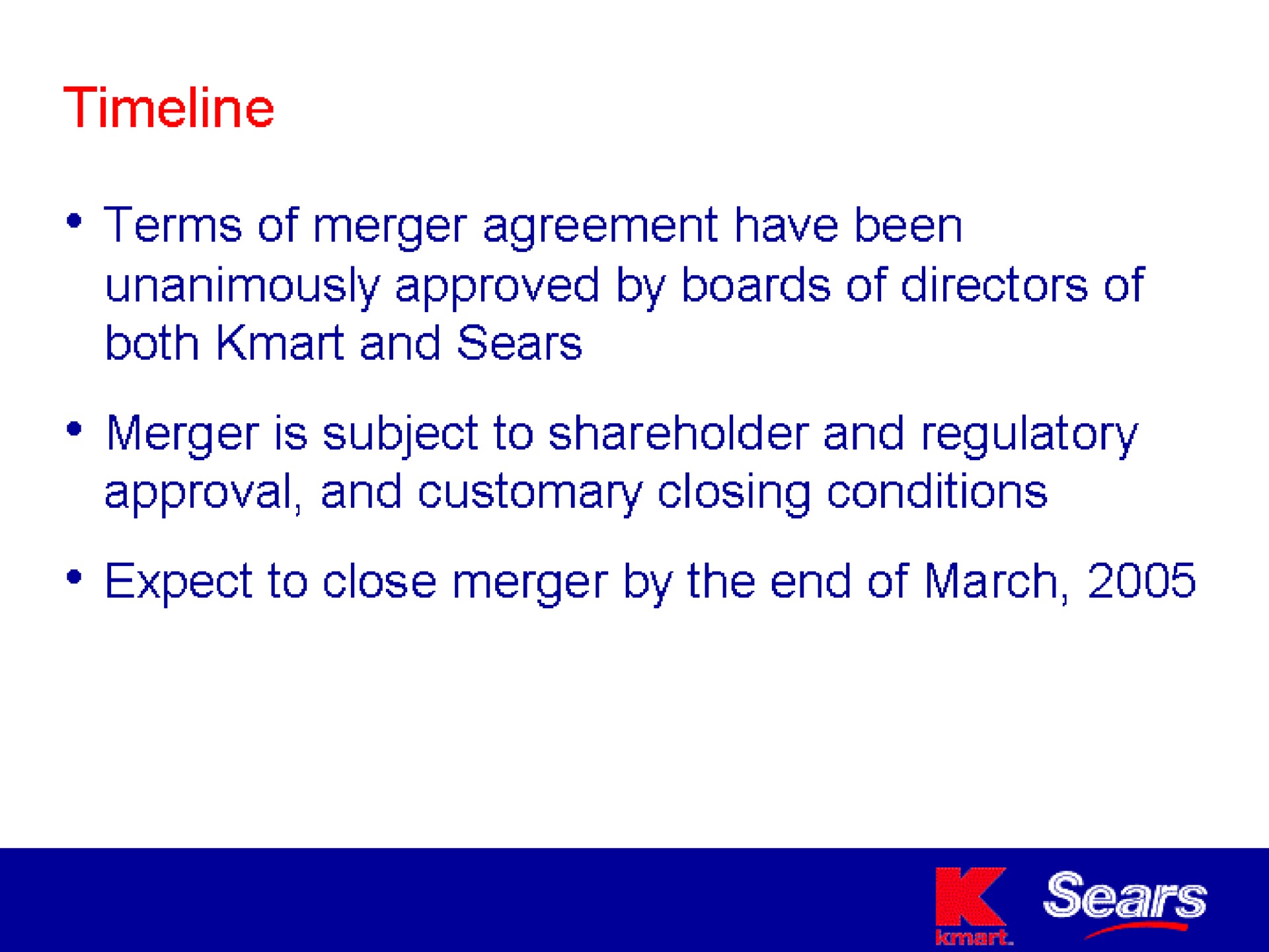 Timeline slide 11 from Sears — Sears and Kmart: Creating a Powerful Retail Leader One + One = Three
