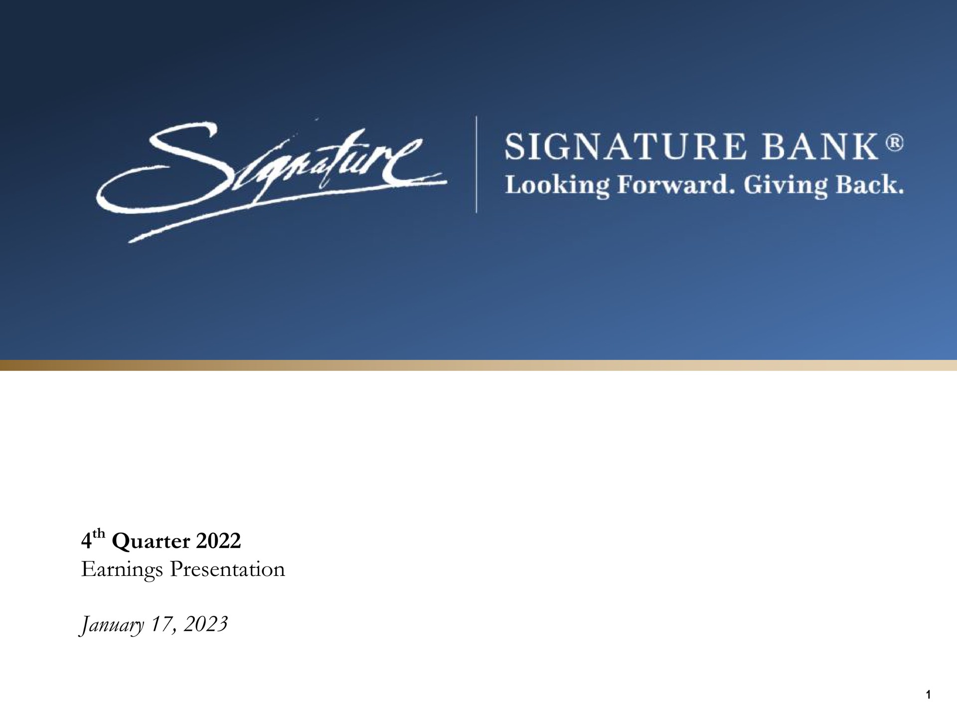 Signature Bank — Cover Slide investment banking deck slide