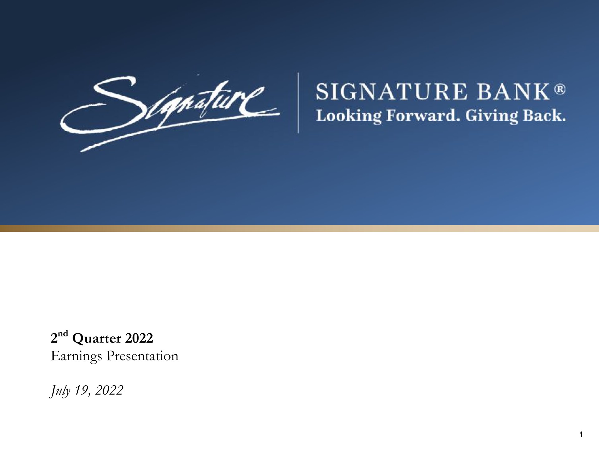 Signature Bank — Cover Slide investment banking deck slide