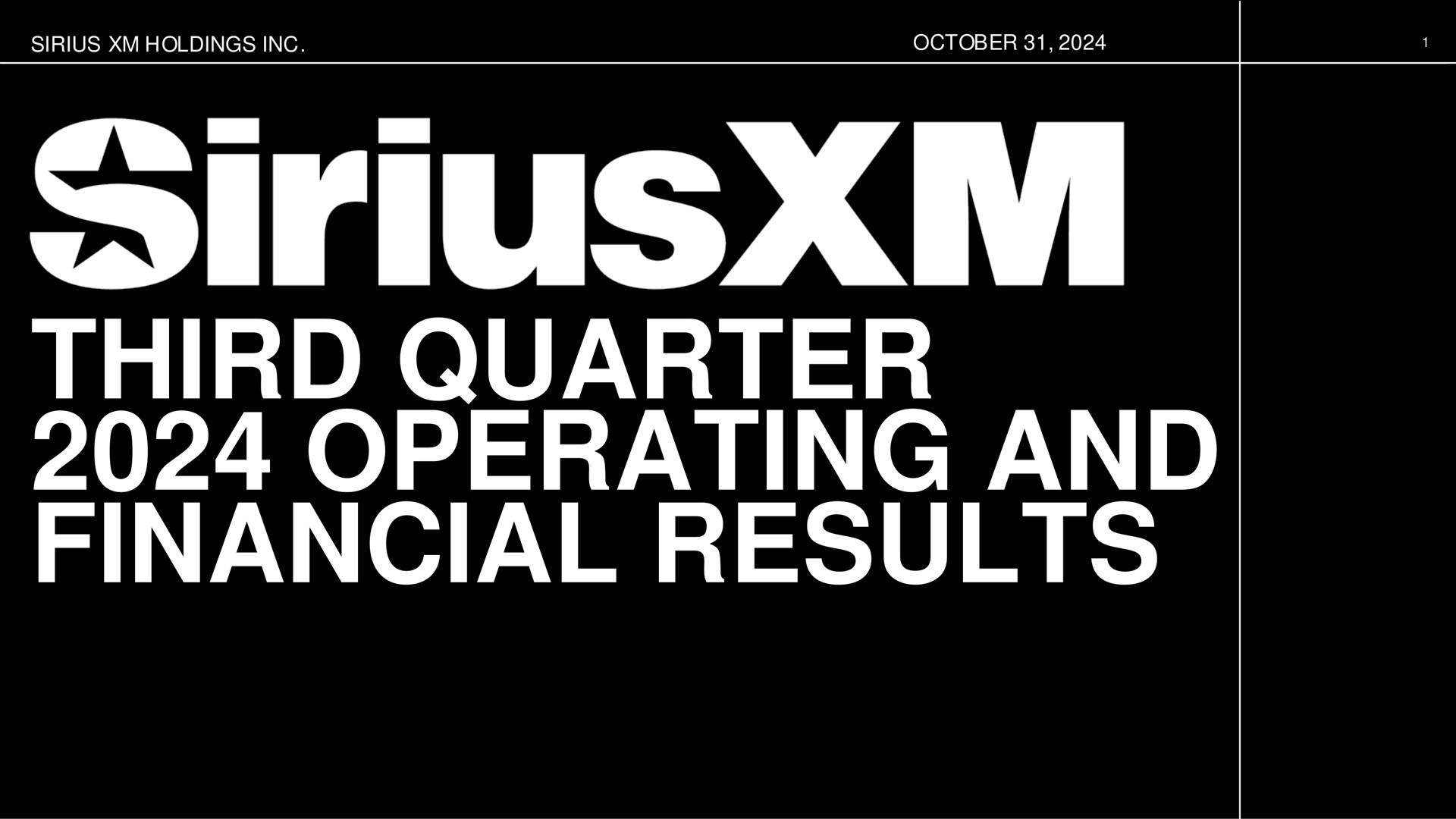 Siriusxm — Third Quarter 2024 Operating And Financial Results investment banking deck slide
