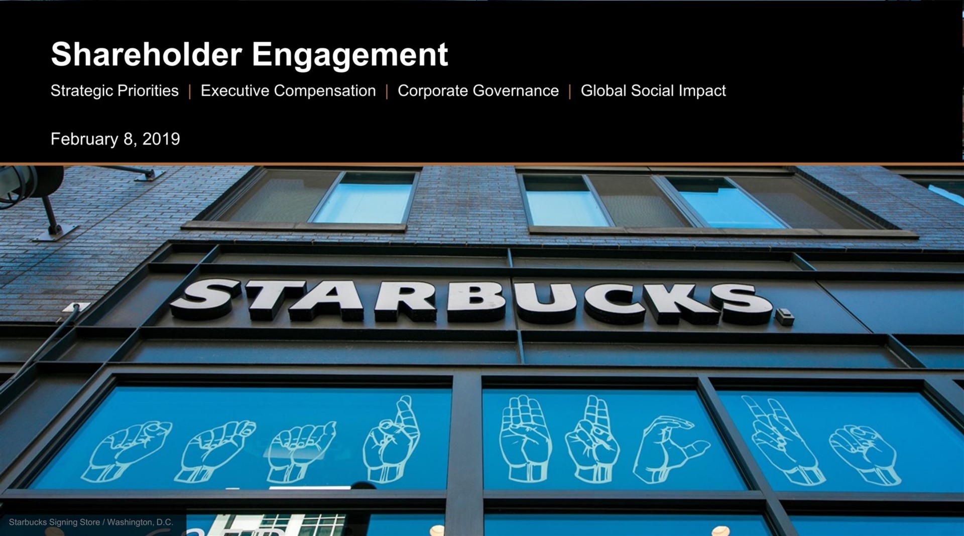 Starbucks — Shareholder Engagement investment banking deck slide