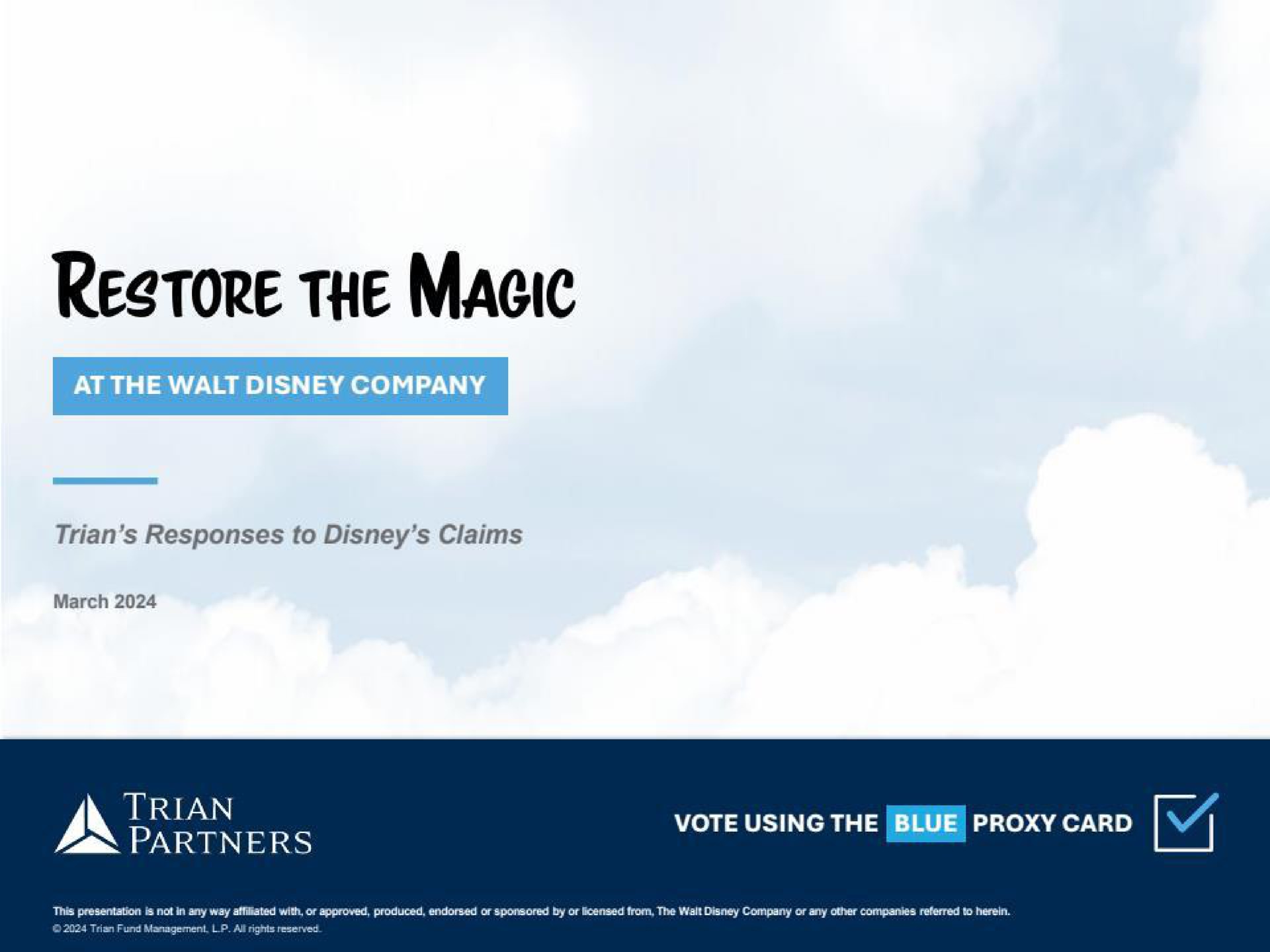 Trian Partners — Restore The Magic investment banking deck slide