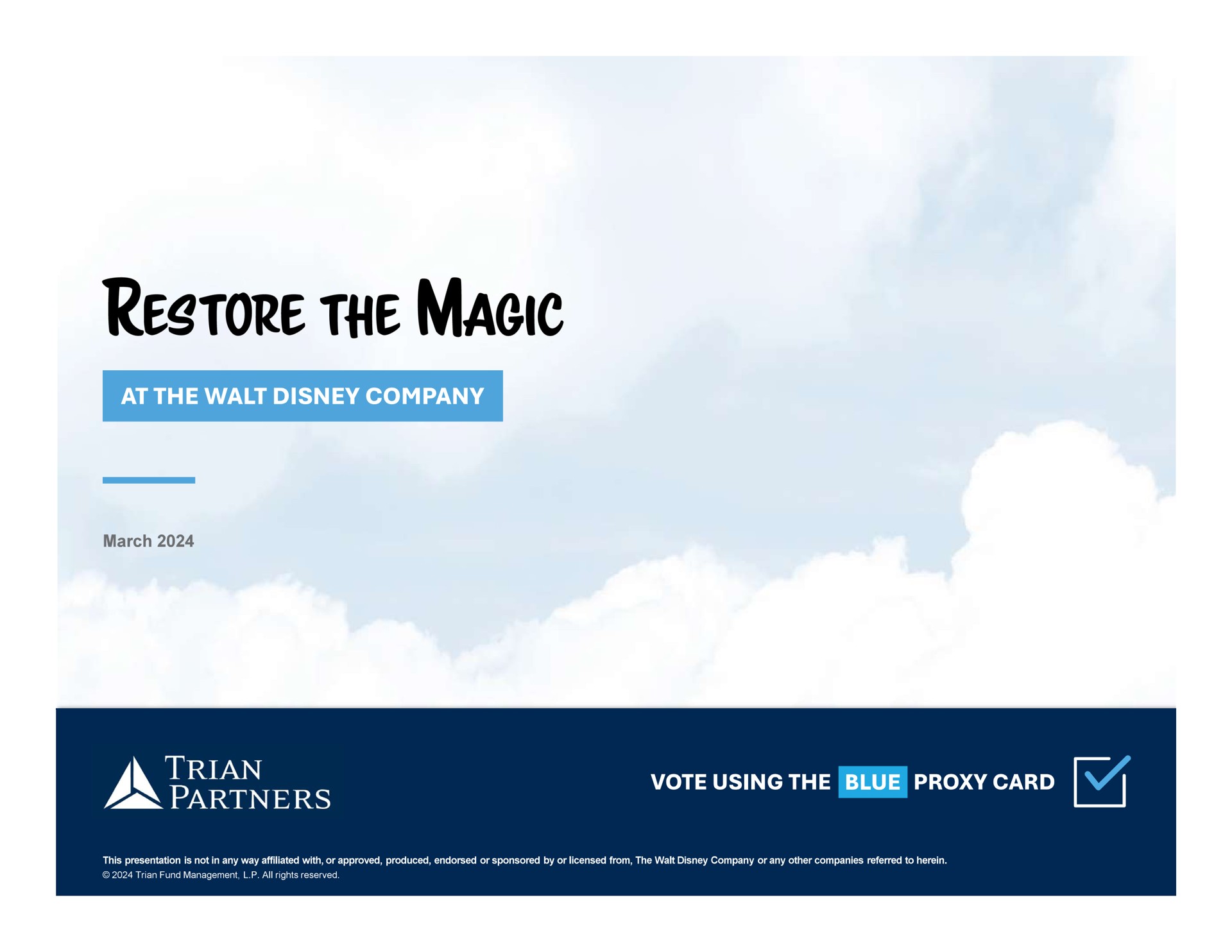 Trian Partners — Restore The Magic investment banking deck slide