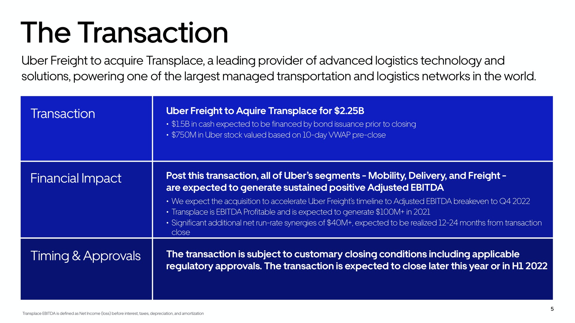 Table slide 5 from Uber — Uber Acquisition of Transplace