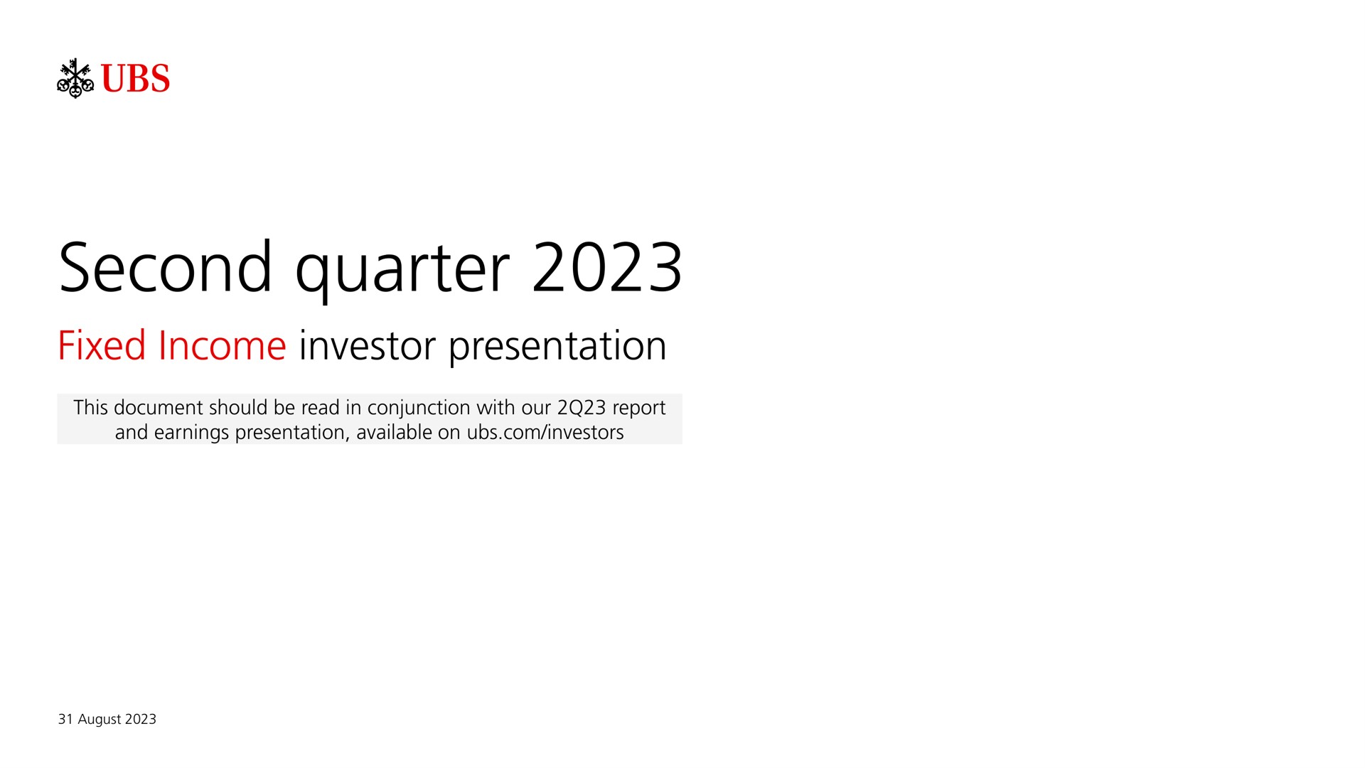 UBS — Second quarter 2023 investment banking deck slide