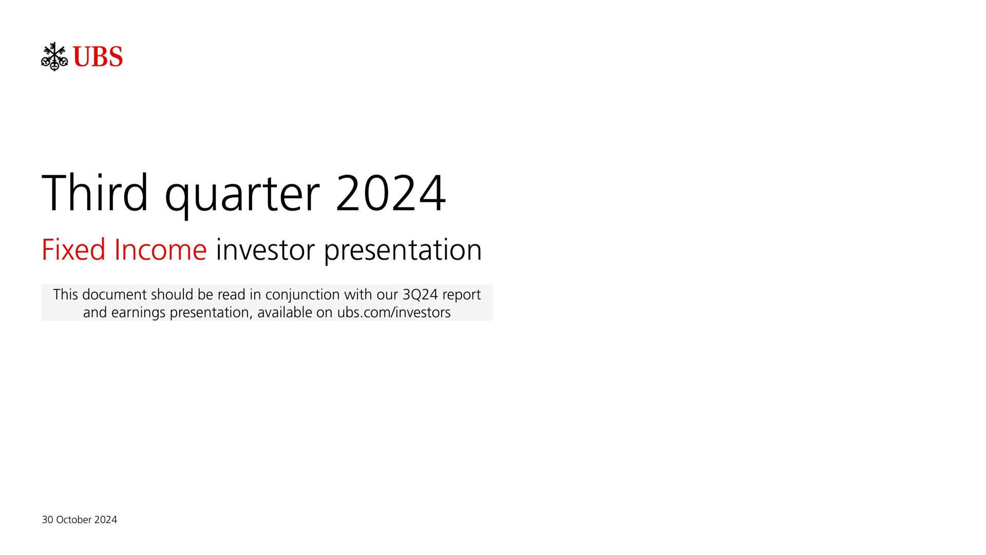 UBS — Third quarter 2024 investment banking deck slide