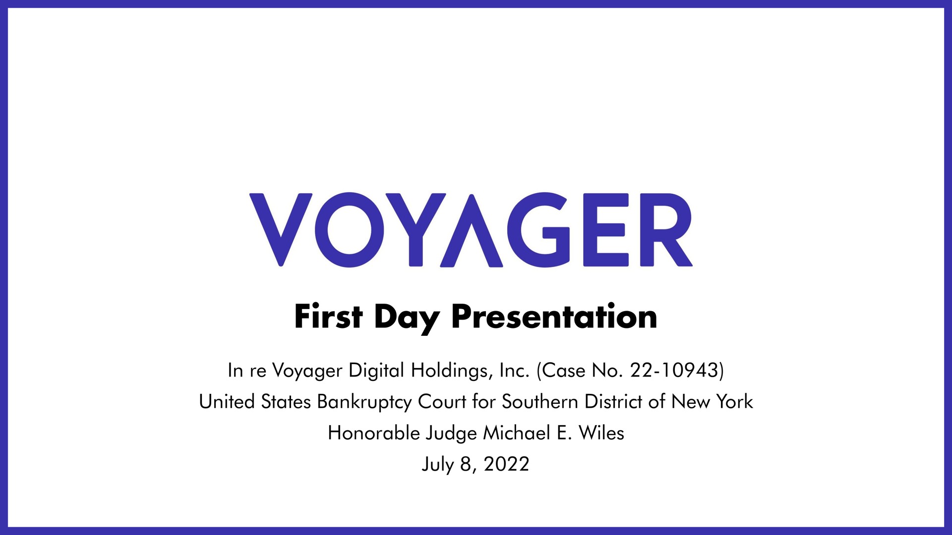 Voyager Digital — First Day Presentation investment banking deck slide