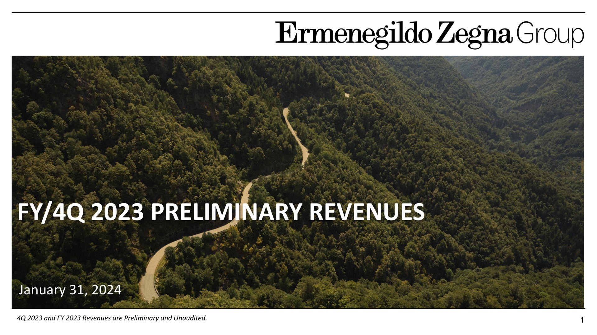 Zegna — Fy/4q 2023 Preliminary Revenues investment banking deck slide