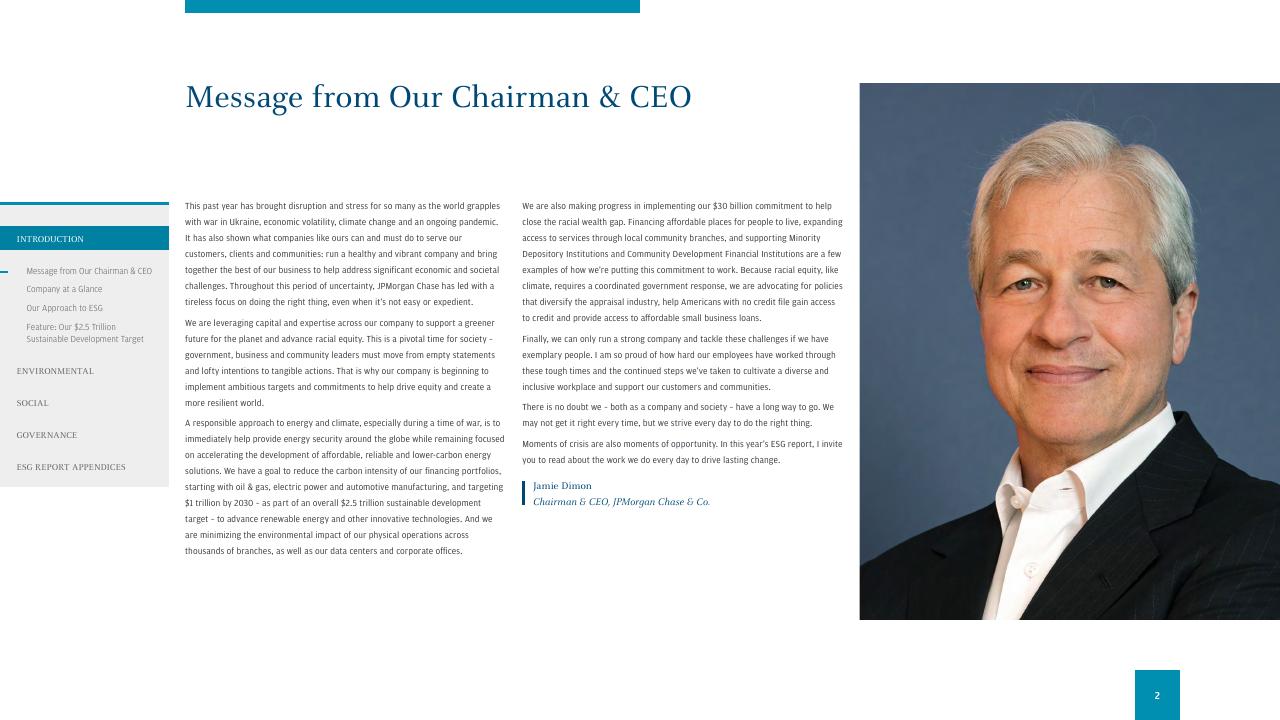 Text slide 4 from 2021 Environmental Social Governance Report JP Morgan