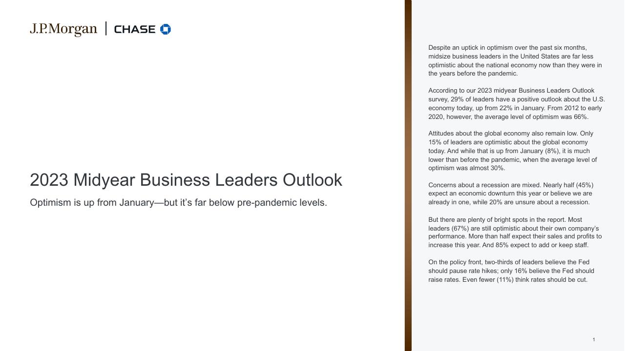 2023 Midyear Business Leaders Outlook JP Morgan investment banking deck cover