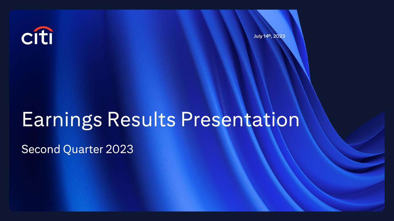 Earnings Results Presentation Second Quarter 2023 Citi investment banking deck cover