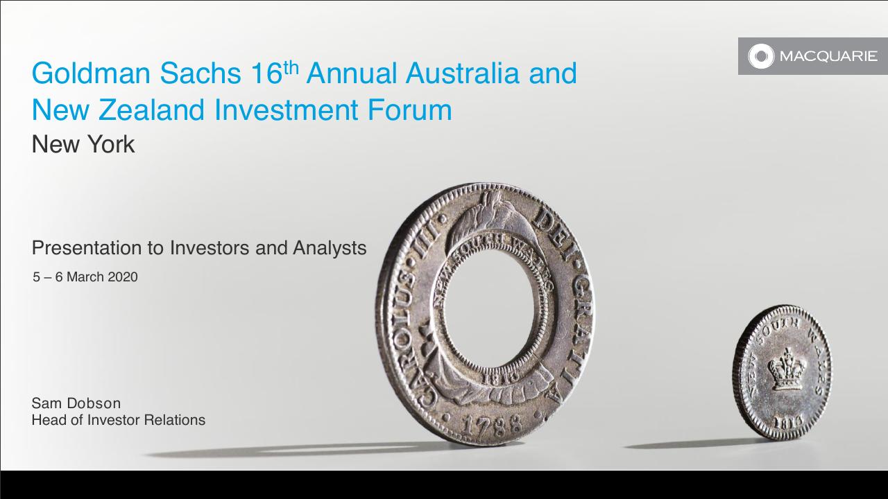 Goldman Sachs 16thannual Australia And New Zealand Investment Forum Goldman Sachs investment banking deck cover