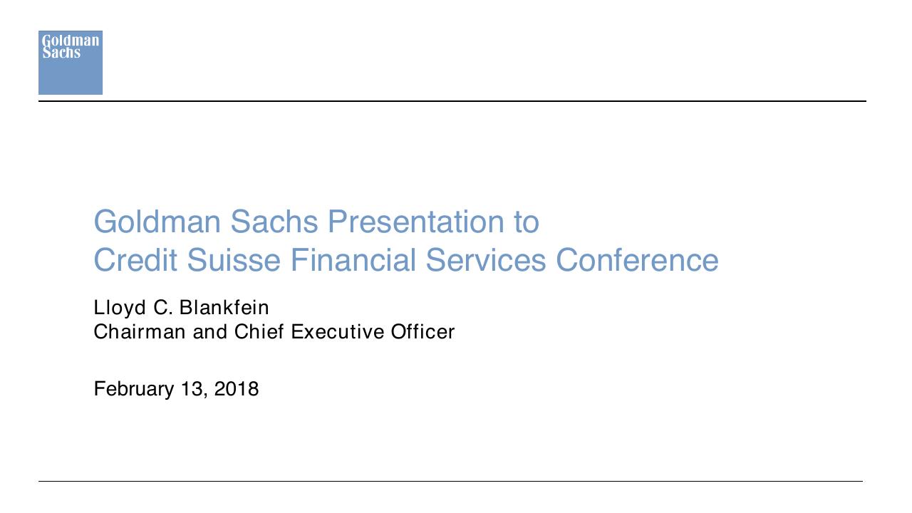 Goldman Sachs Presentation To Credit Suisse Financial Services Conference Goldman Sachs investment banking deck cover