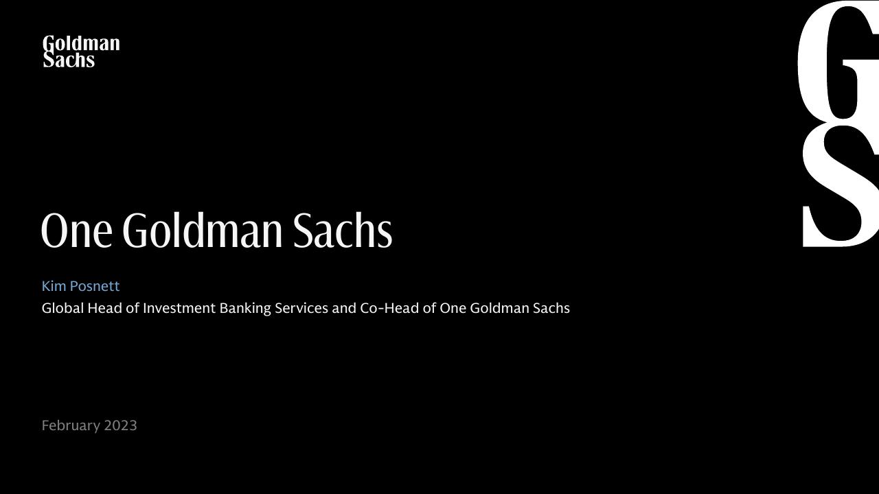 One Goldman Sachs Goldman Sachs investment banking deck cover