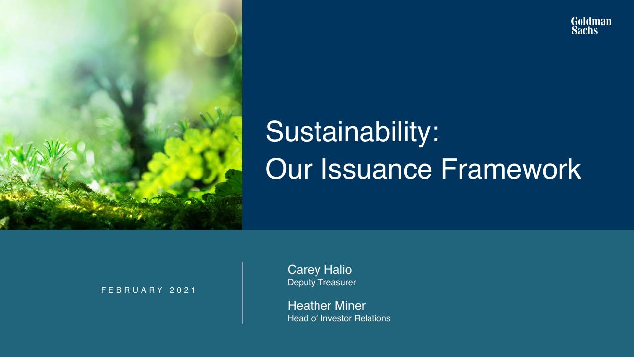 Sustainability_ Our Issuance Framework Goldman Sachs investment banking deck cover
